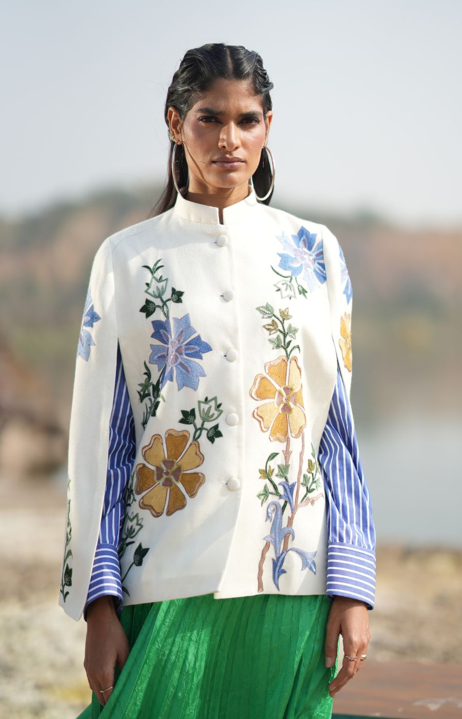 BLUE & GOLDEN FLORAL CAPE
