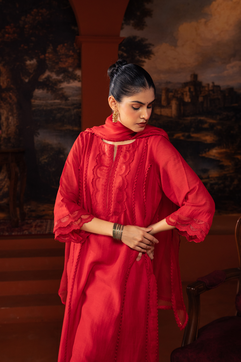 Red Mal Chanderi Kalidar Suit Set