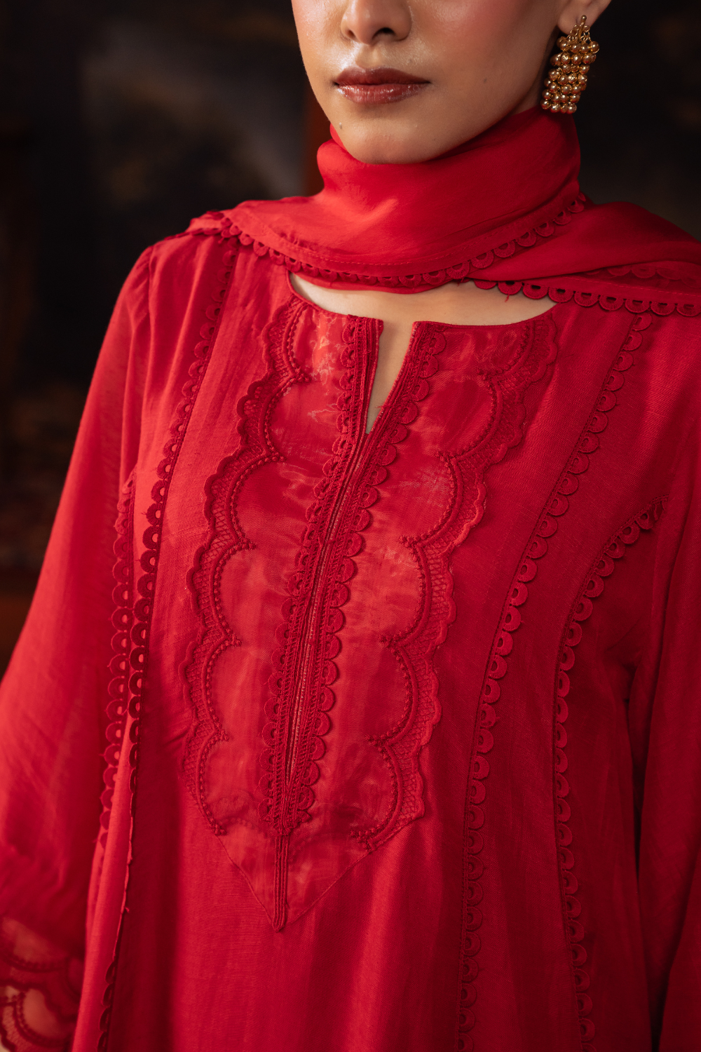 Red Mal Chanderi Kalidar Suit Set