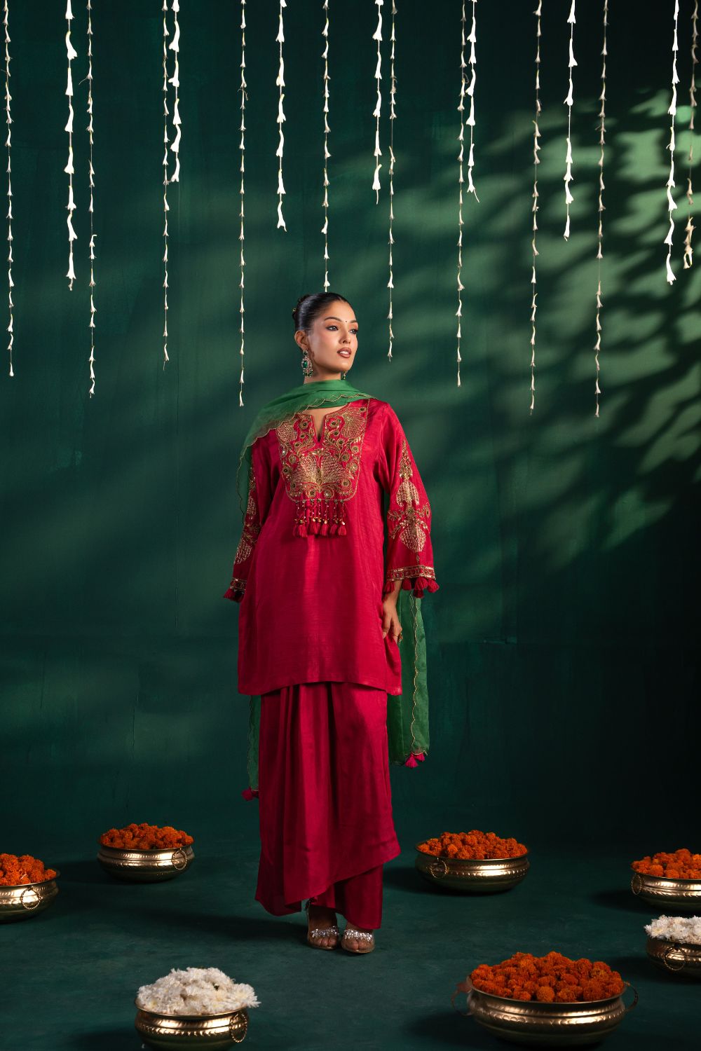 Mogra Dhoti Garnet Rose 3 Piece Set