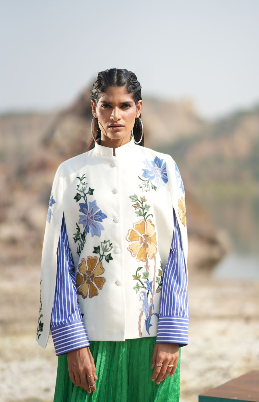 BLUE & GOLDEN FLORAL CAPE