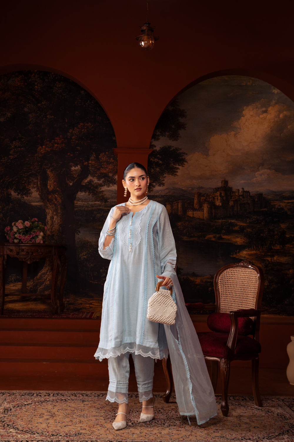 Blue Mal Chanderi Kalidar Suit Set
