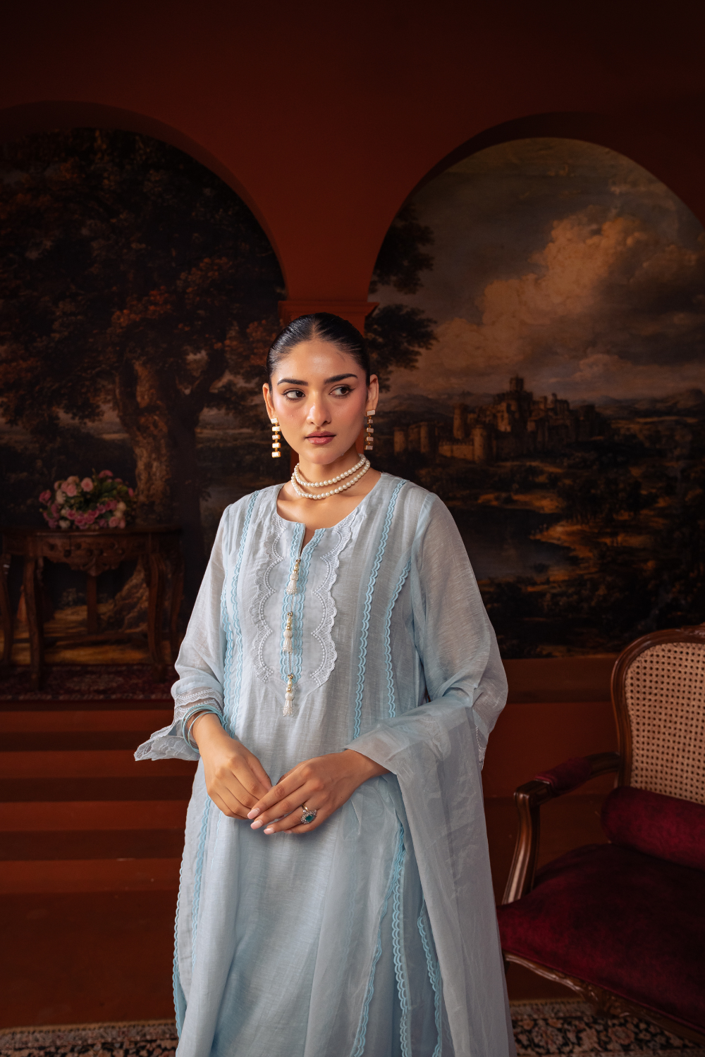 Blue Mal Chanderi Kalidar Suit Set