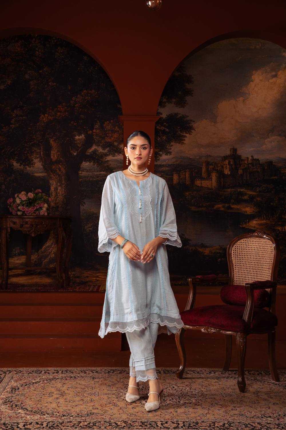 Blue Mal Chanderi Kalidar Suit Set