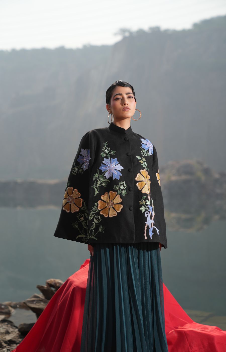 BLUE & GOLDEN FLORAL CAPE
