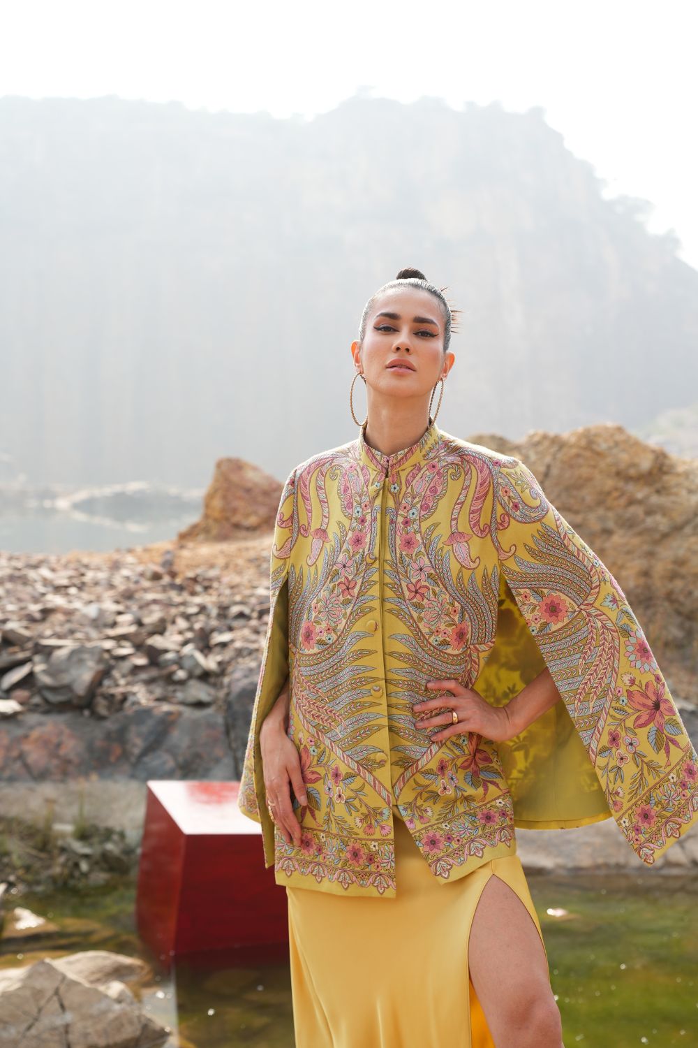 JOBAN SANDHU IN PAISLEY SWIRL CAPE