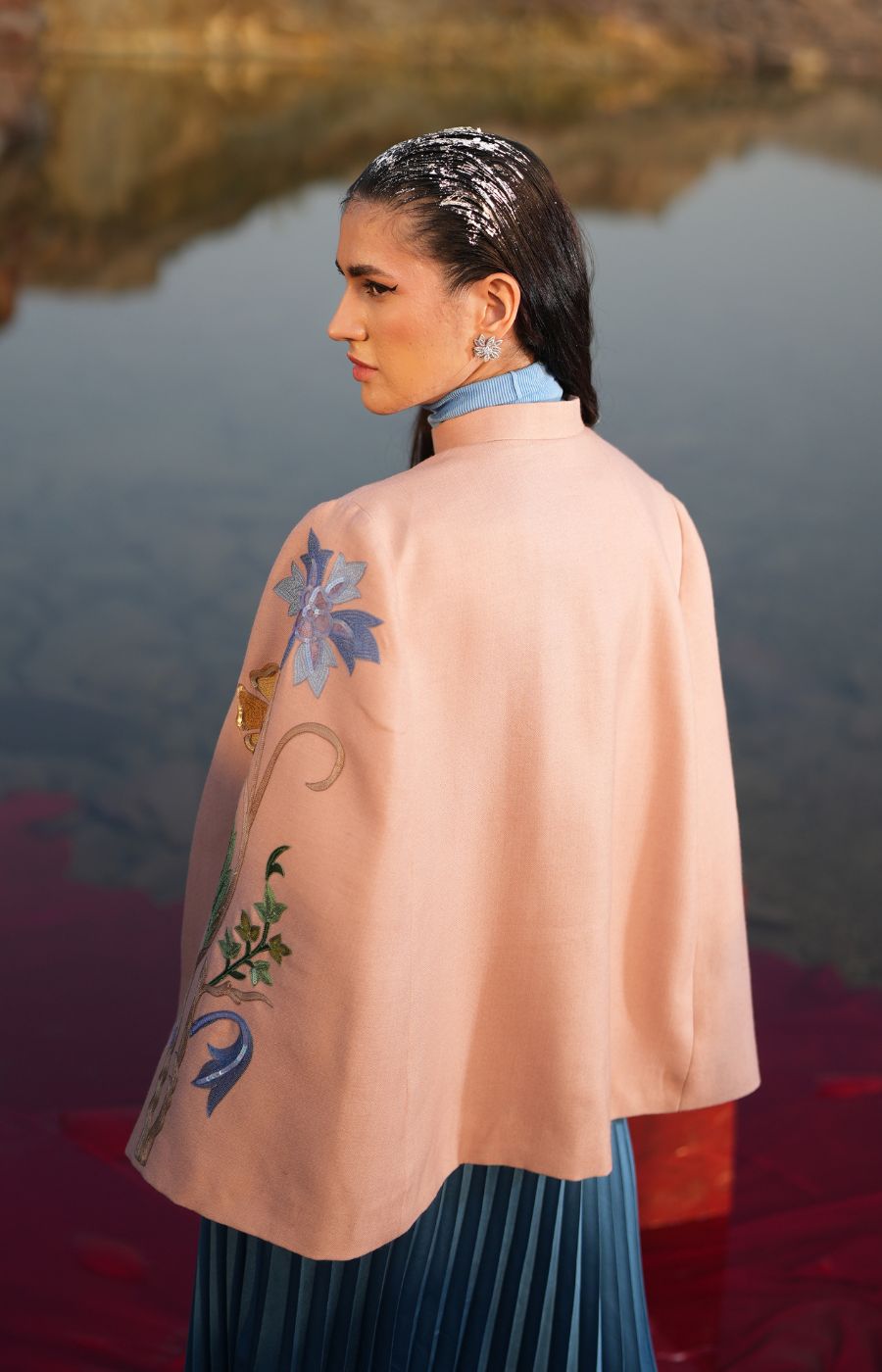 BLUE & GOLDEN FLORAL CAPE