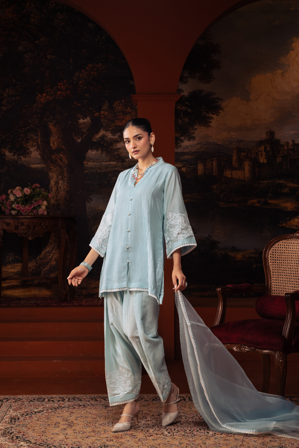 Light Blue Embroidered Kurta Set
