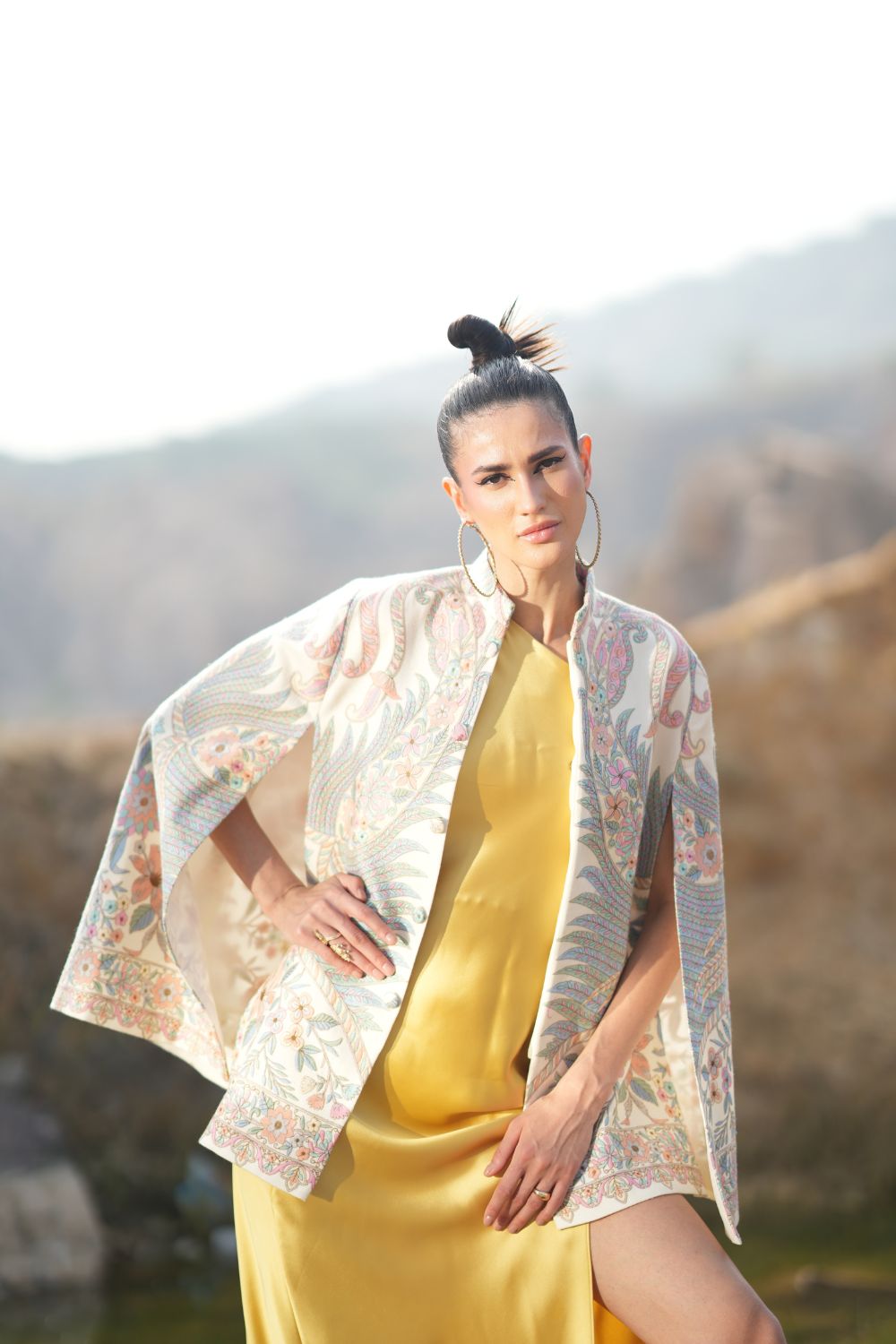 JOBAN SANDHU IN PAISLEY SWIRL CAPE