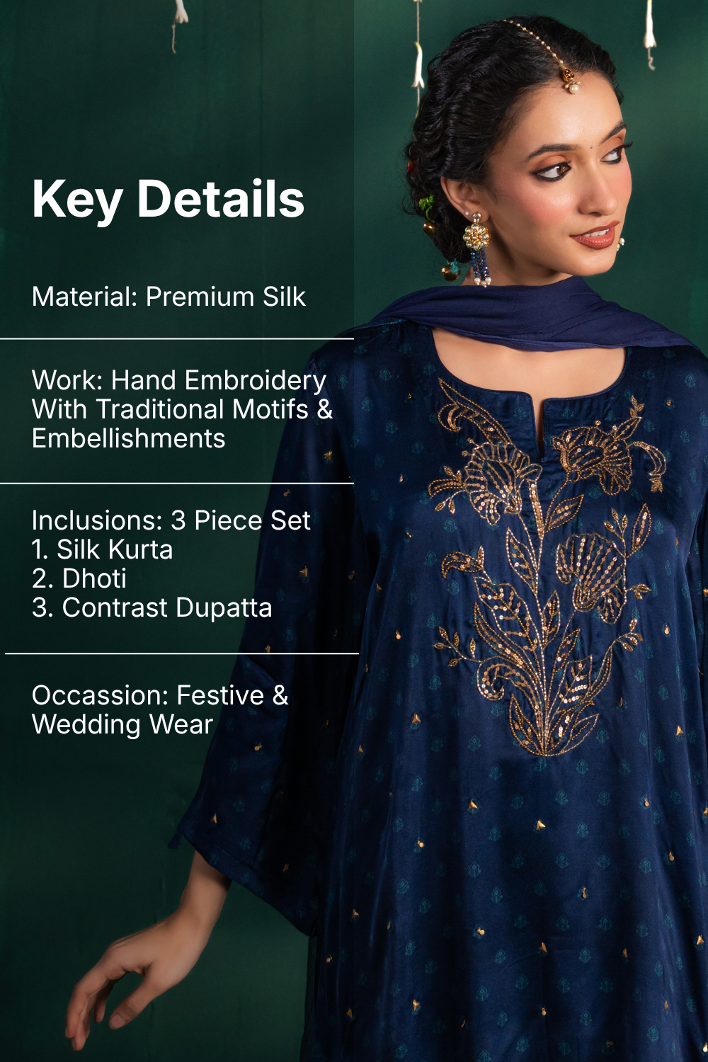 Mogra Dhoti Midnight Blue 3 Piece Set