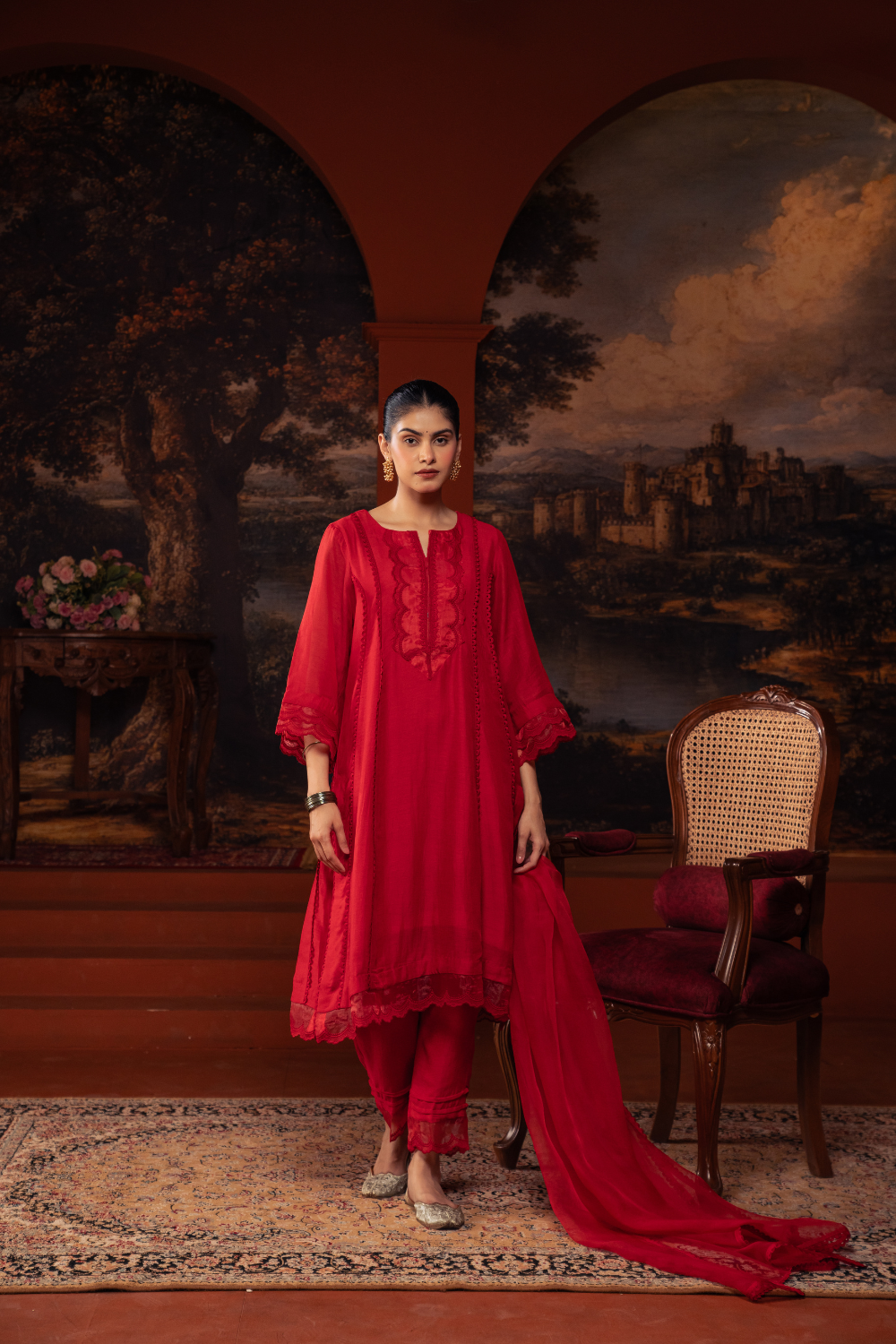 Red Mal Chanderi Kalidar Suit Set