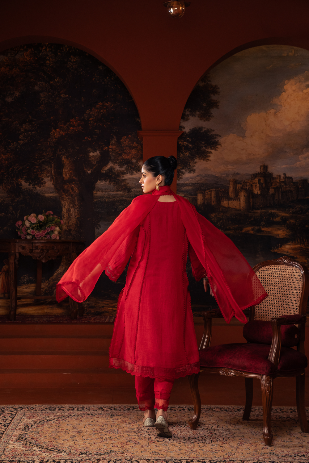 Red Mal Chanderi Kalidar Suit Set