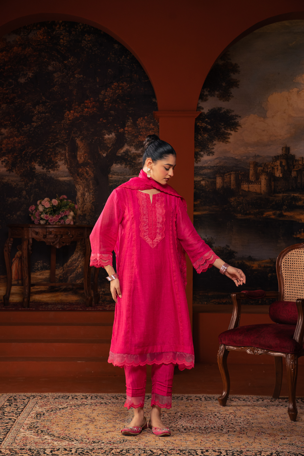 Fushia Mal Chanderi Kalidar Suit Set
