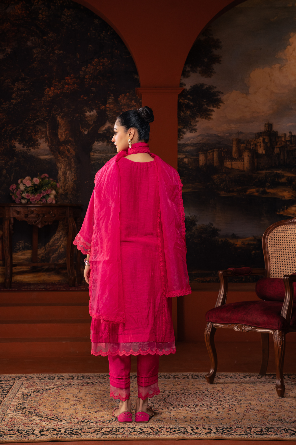 Fushia Mal Chanderi Kalidar Suit Set