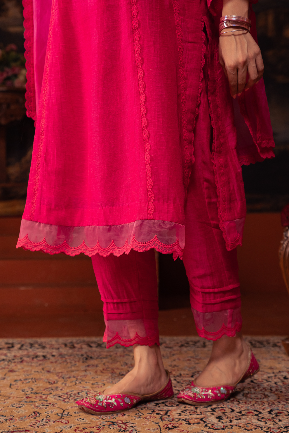 Fushia Mal Chanderi Kalidar Suit Set