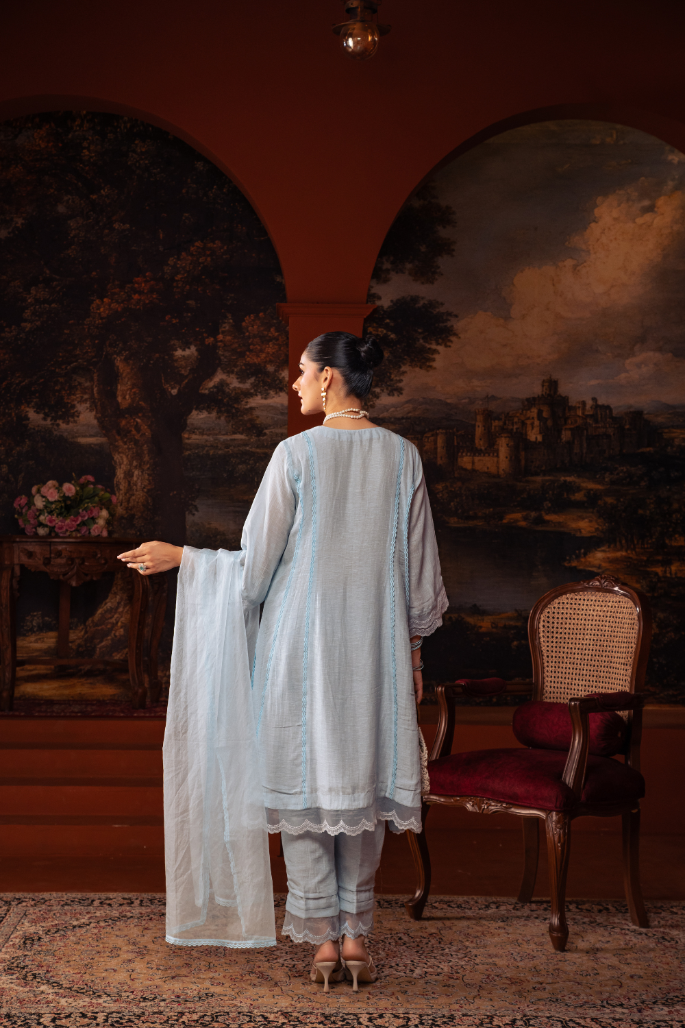 Blue Mal Chanderi Kalidar Suit Set