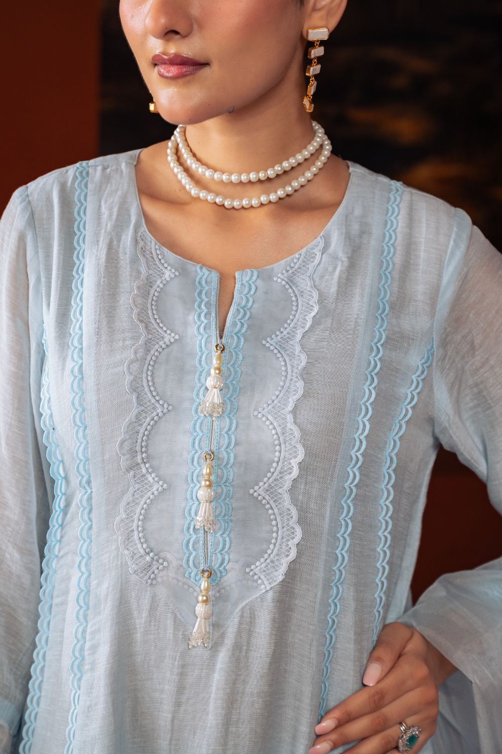 Blue Mal Chanderi Kalidar Suit Set