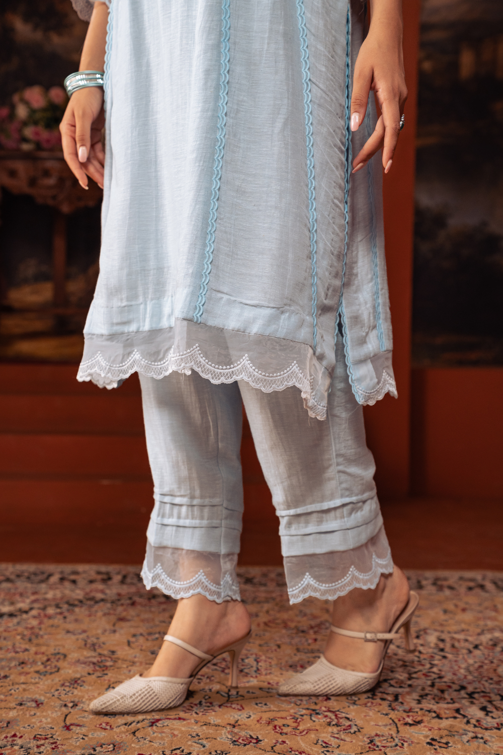 Blue Mal Chanderi Kalidar Suit Set