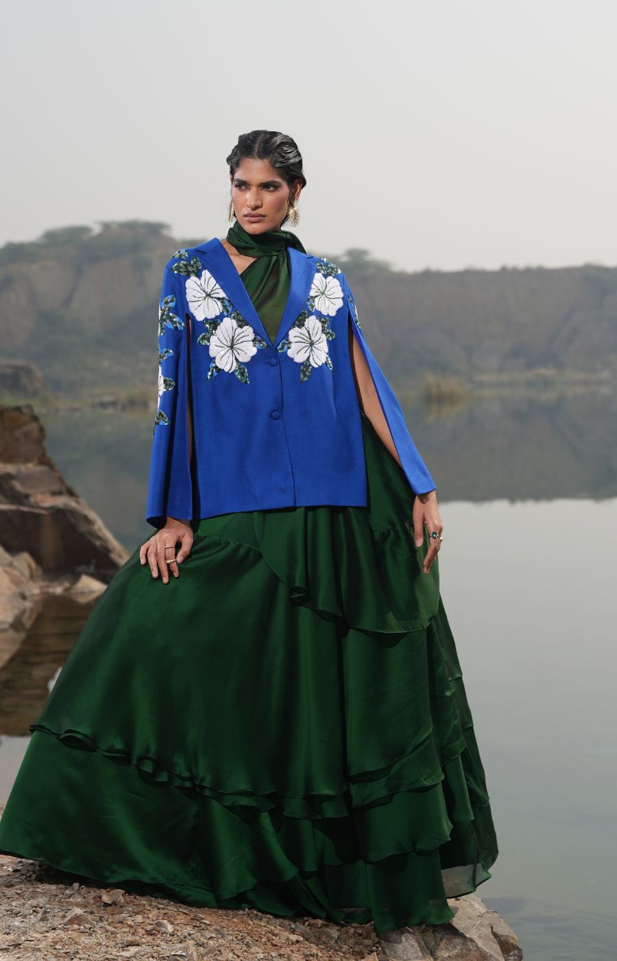 MEHAK BAKSHI IN WHITE FLORAL CAPE
