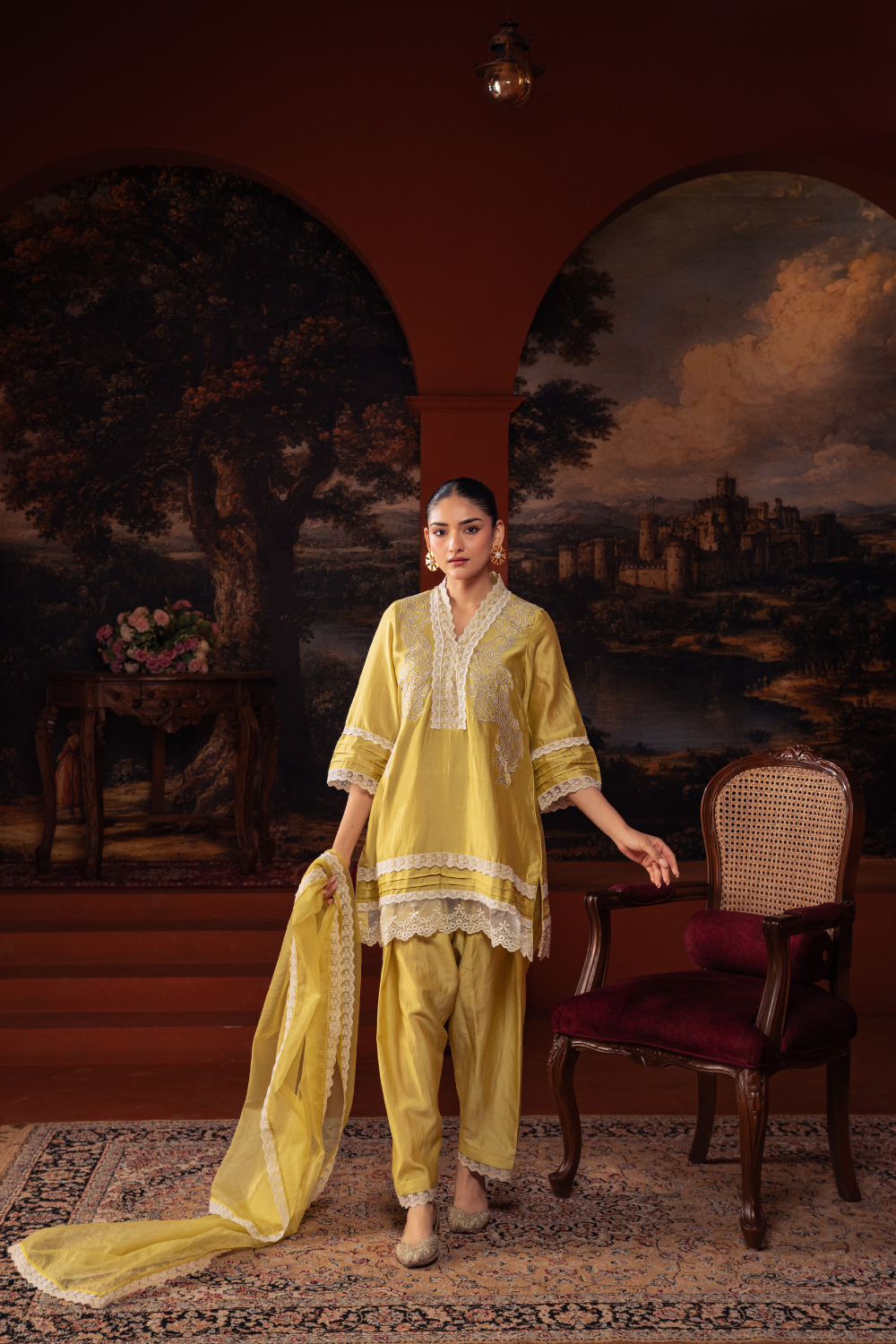 Mustard Embroidered Kurta Set