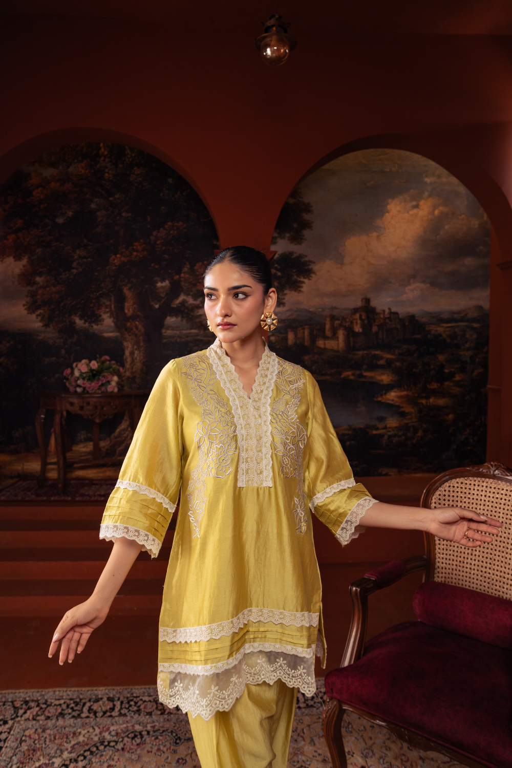 Mustard Embroidered Kurta Set