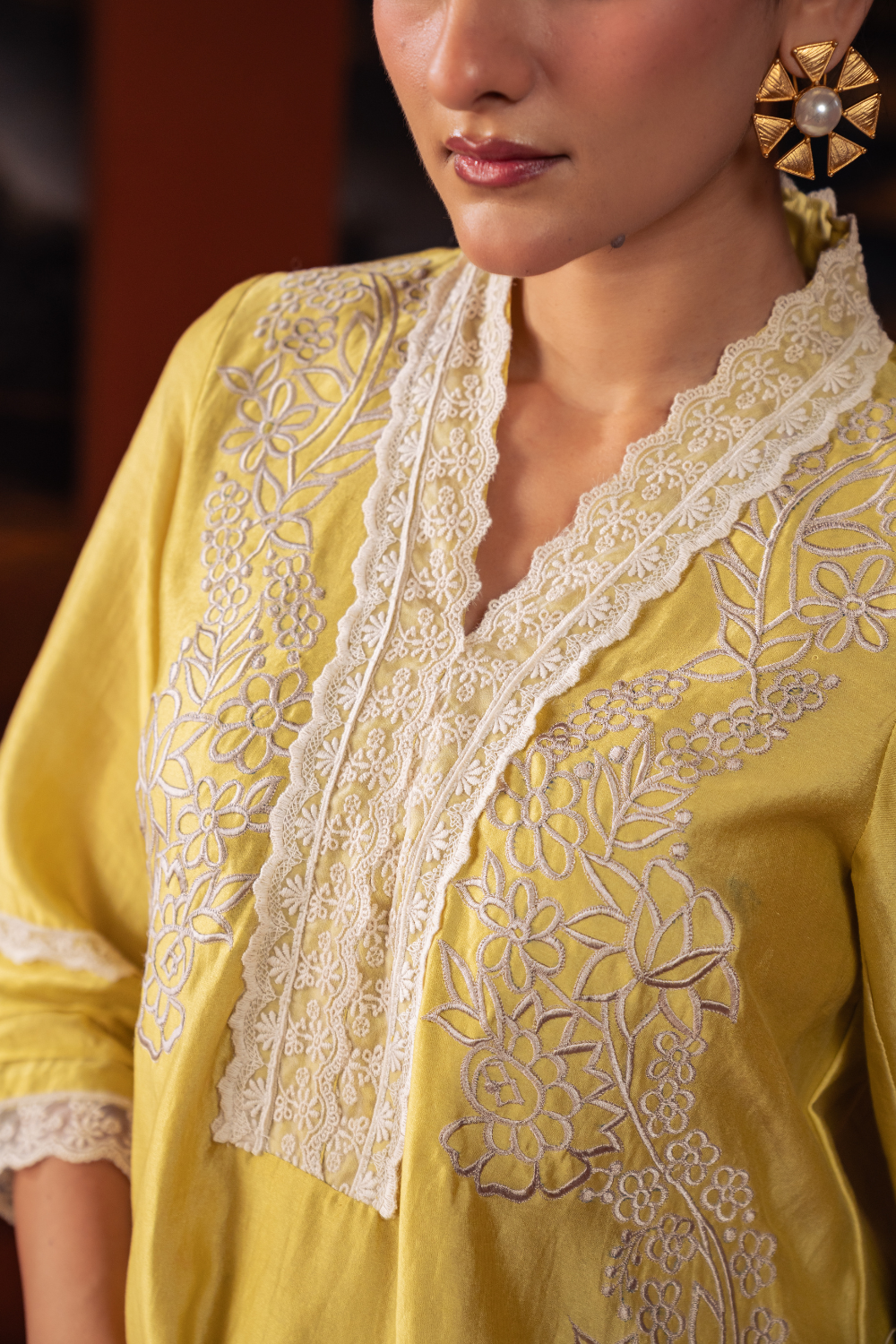 Mustard Embroidered Kurta Set
