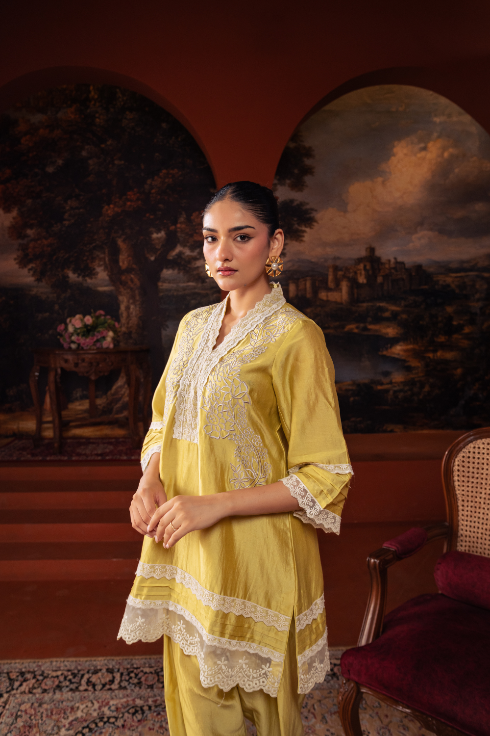 Mustard Embroidered Kurta Set