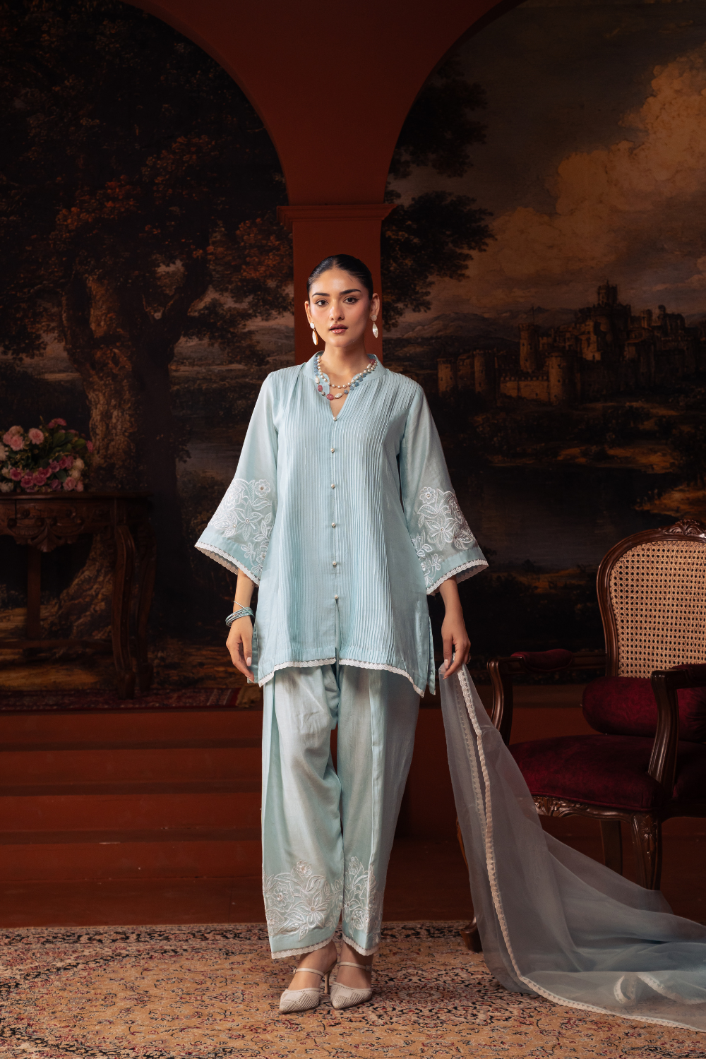 Light Blue Embroidered Kurta Set
