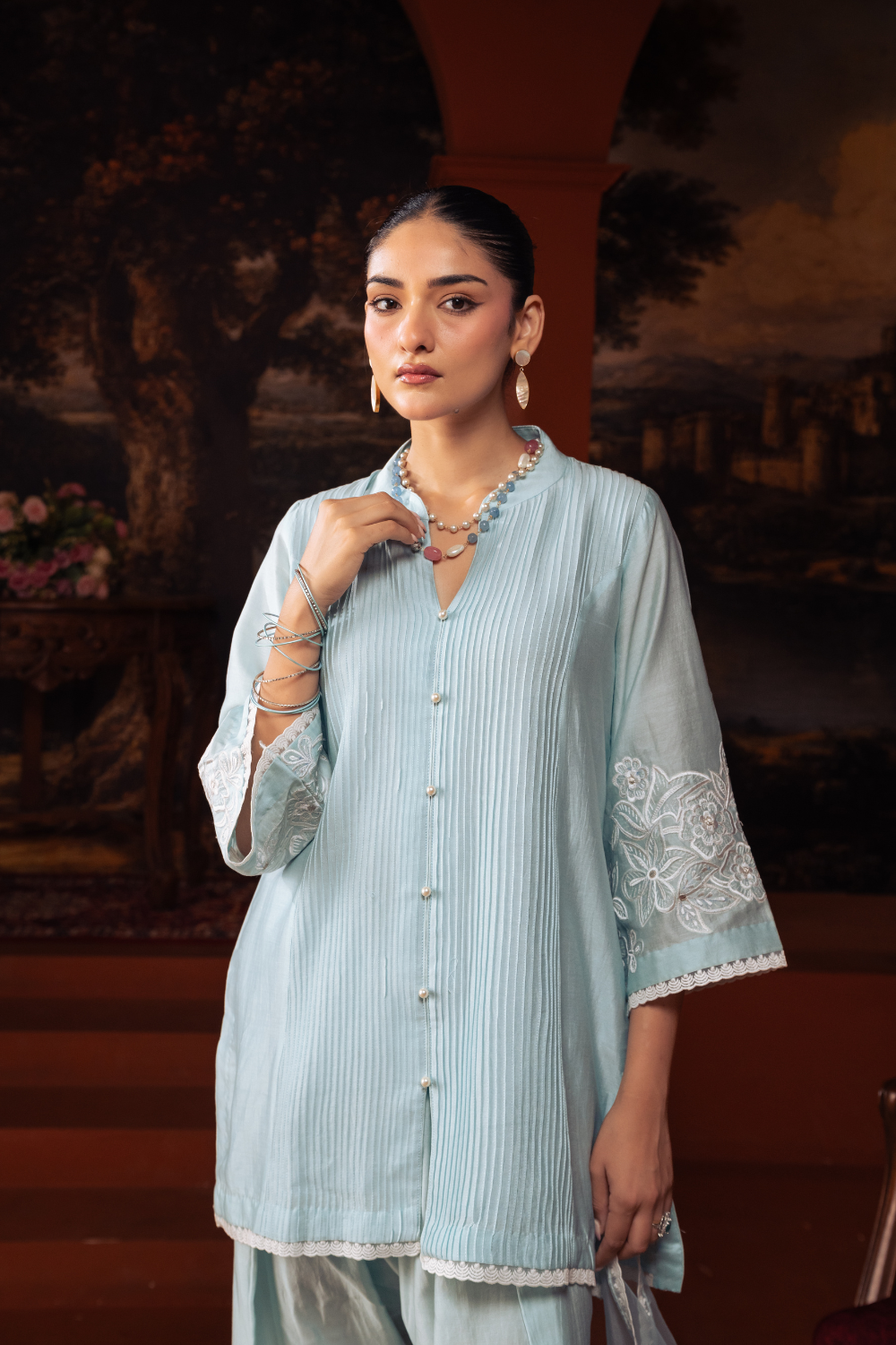 Light Blue Embroidered Kurta Set