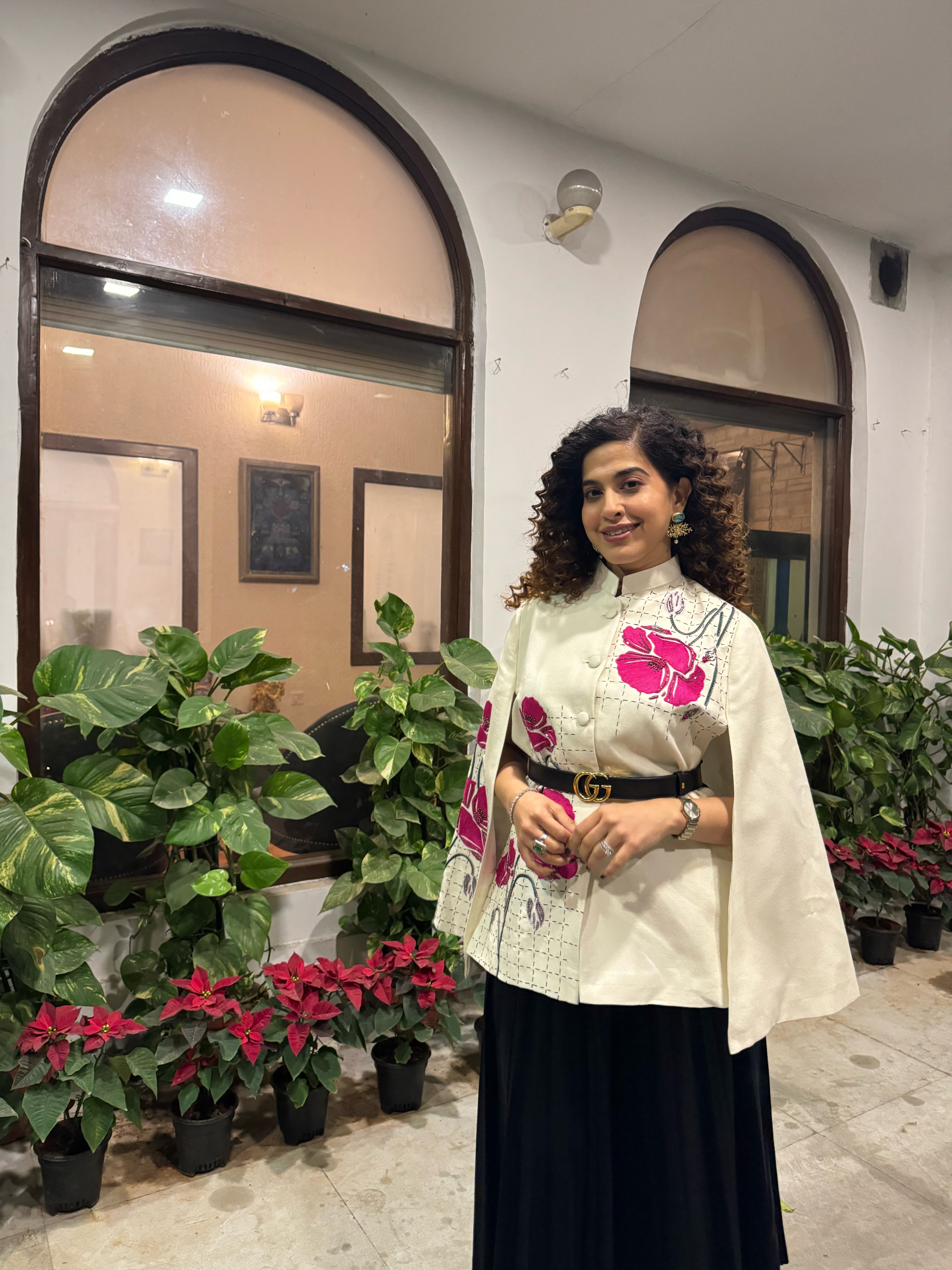 KAMYA JANI IN WHITE FLORAL CAPE