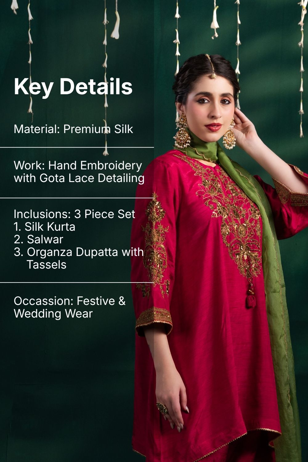 Naaz Royal Garnet Rose 3 Piece Suit