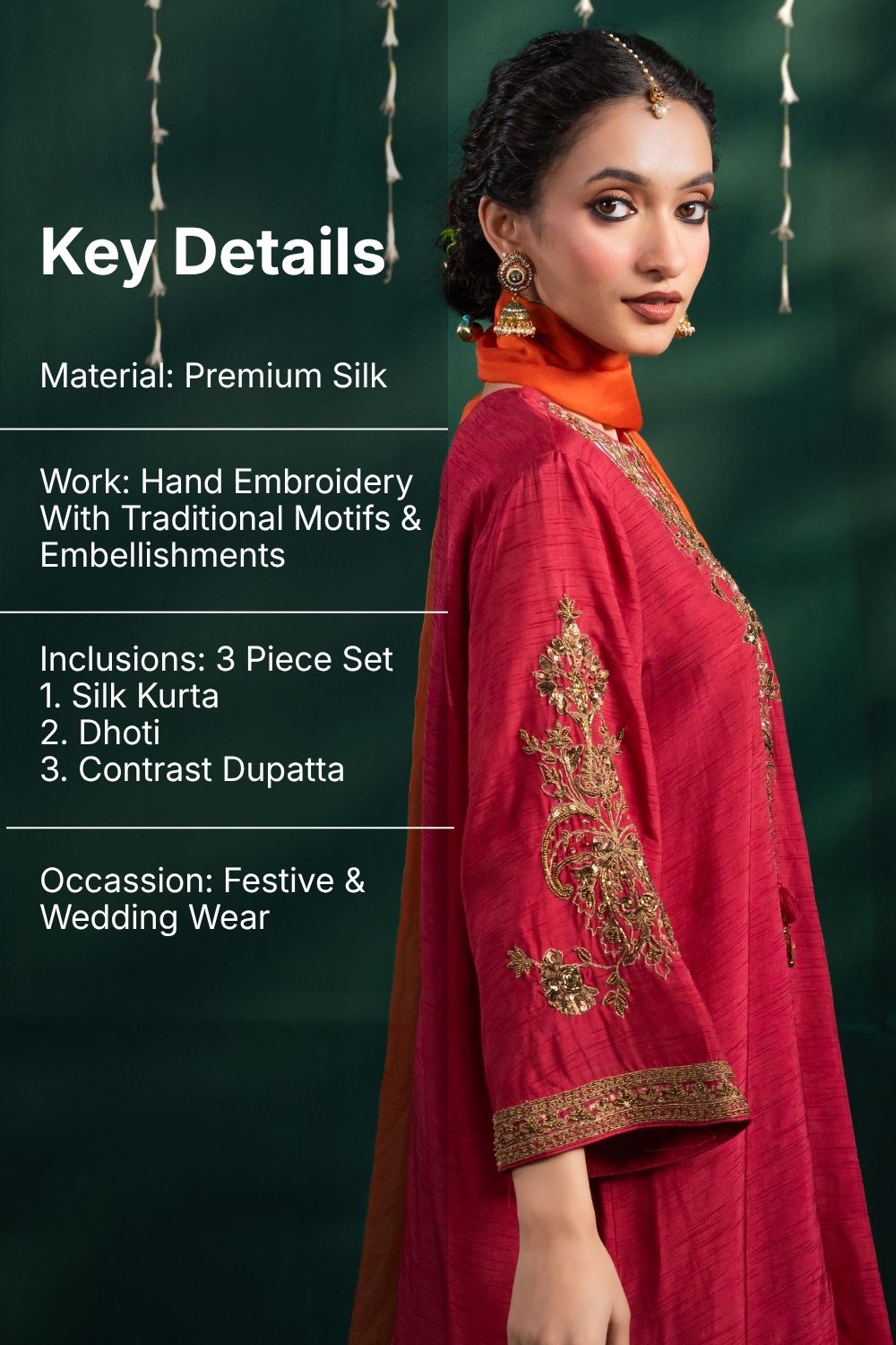 Mogra Dhoti Garnet Rose 3 Piece Set